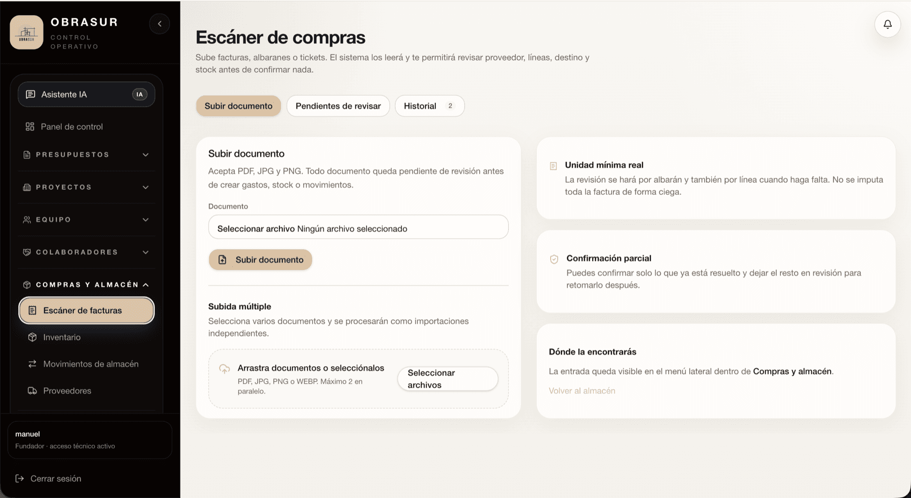 Escáner de compras para subir facturas, albaranes o tickets